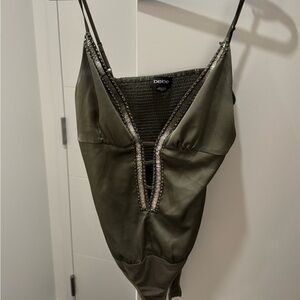 Y2K BeBe Olive Green Embellished Bodysuit